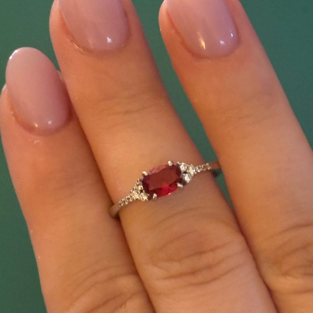 Radiant Red Gemstone Silver Ring - image 3